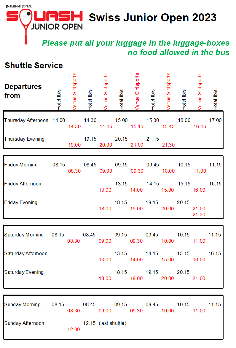 Shuttle Service Departures 2023